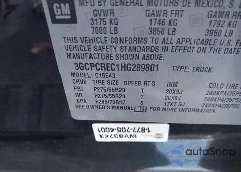 2017 Chevrolet Silverado C1500 Lt from USA, damaged, VIN 3GCPCREC1HG289801